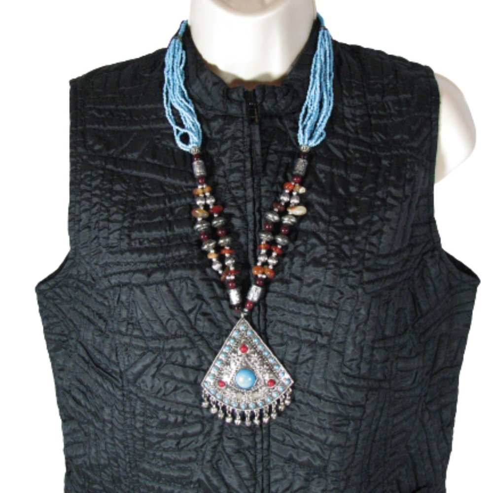 Statement Necklace Silver Turquoise FAUX/Costume Southwestern Western Jewelry